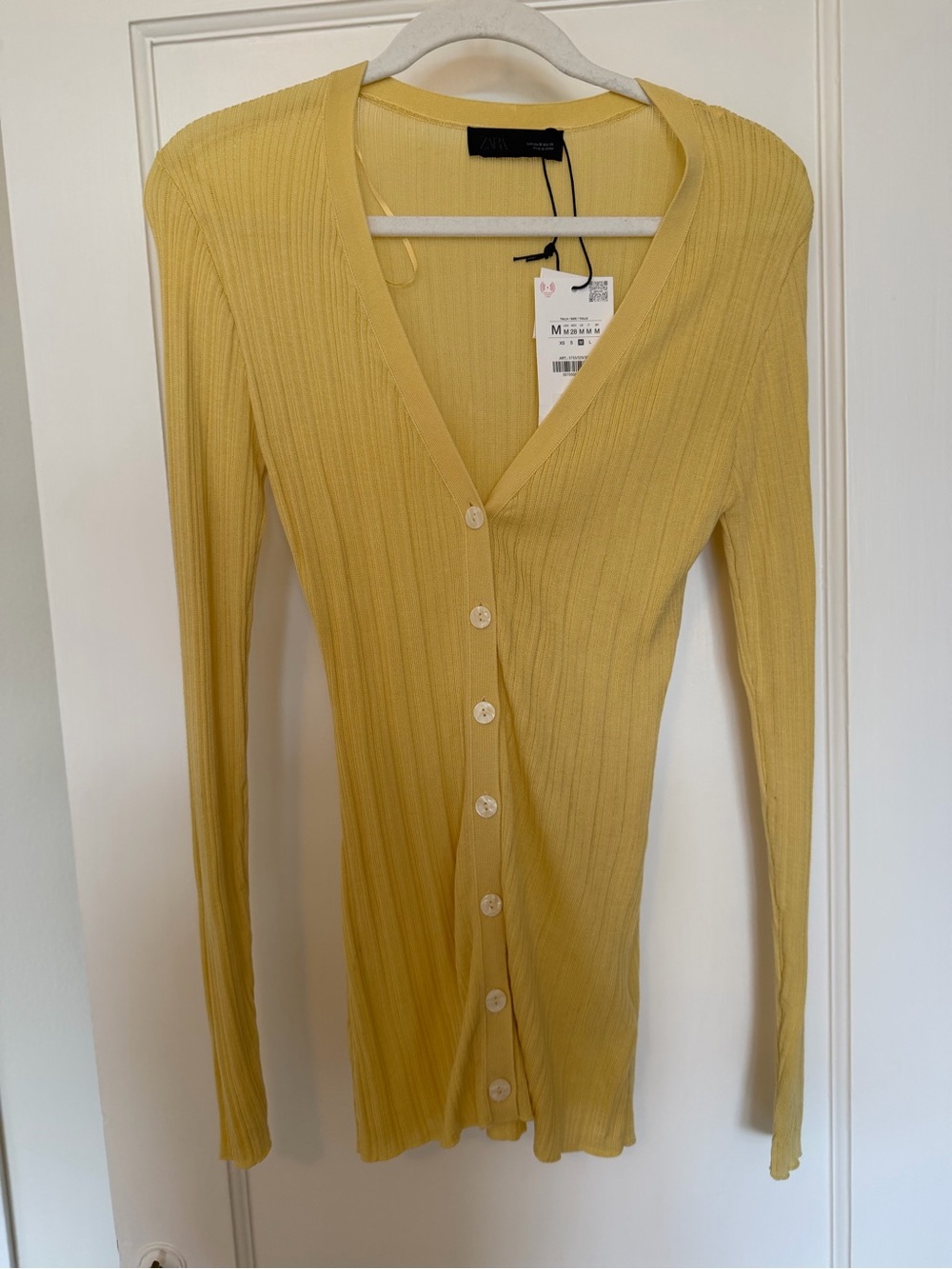 Zara Light Yellow Ribbed Button-Up Cardigan